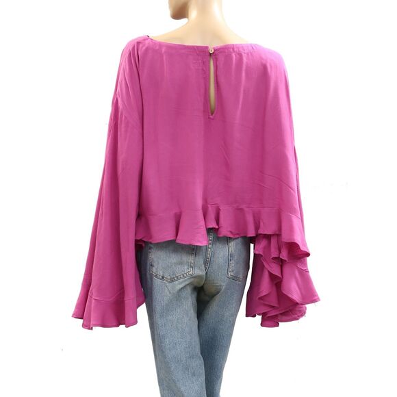Free People Free Est Delilah Cropped Blouse Top Ruffle Cactus Rose L NWT 284420 - Picture 6 of 8